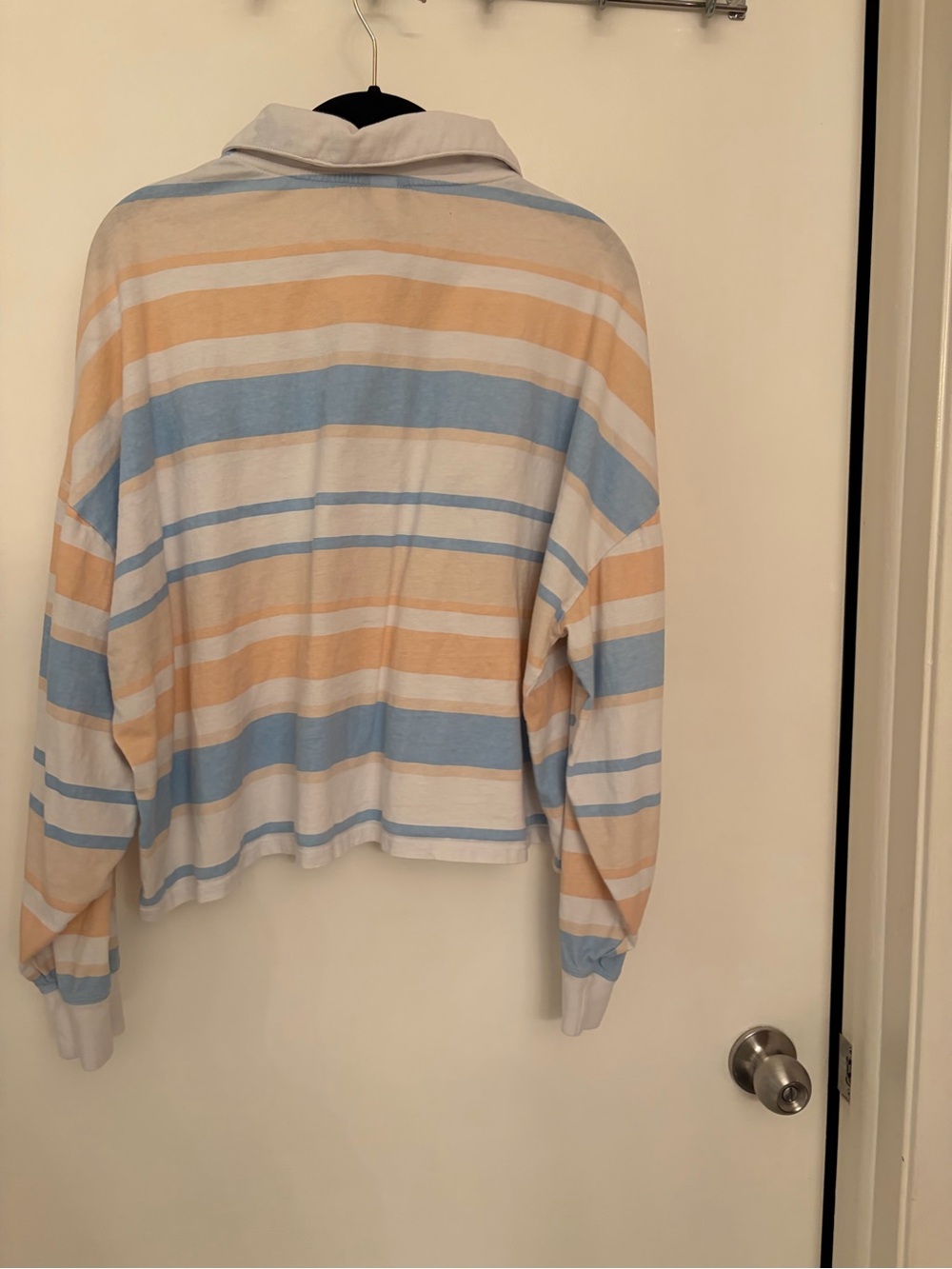 Totoro Pastel Stripe Long-Sleeve Polo - Blue & Cream & Peach - Picture 4 of 4